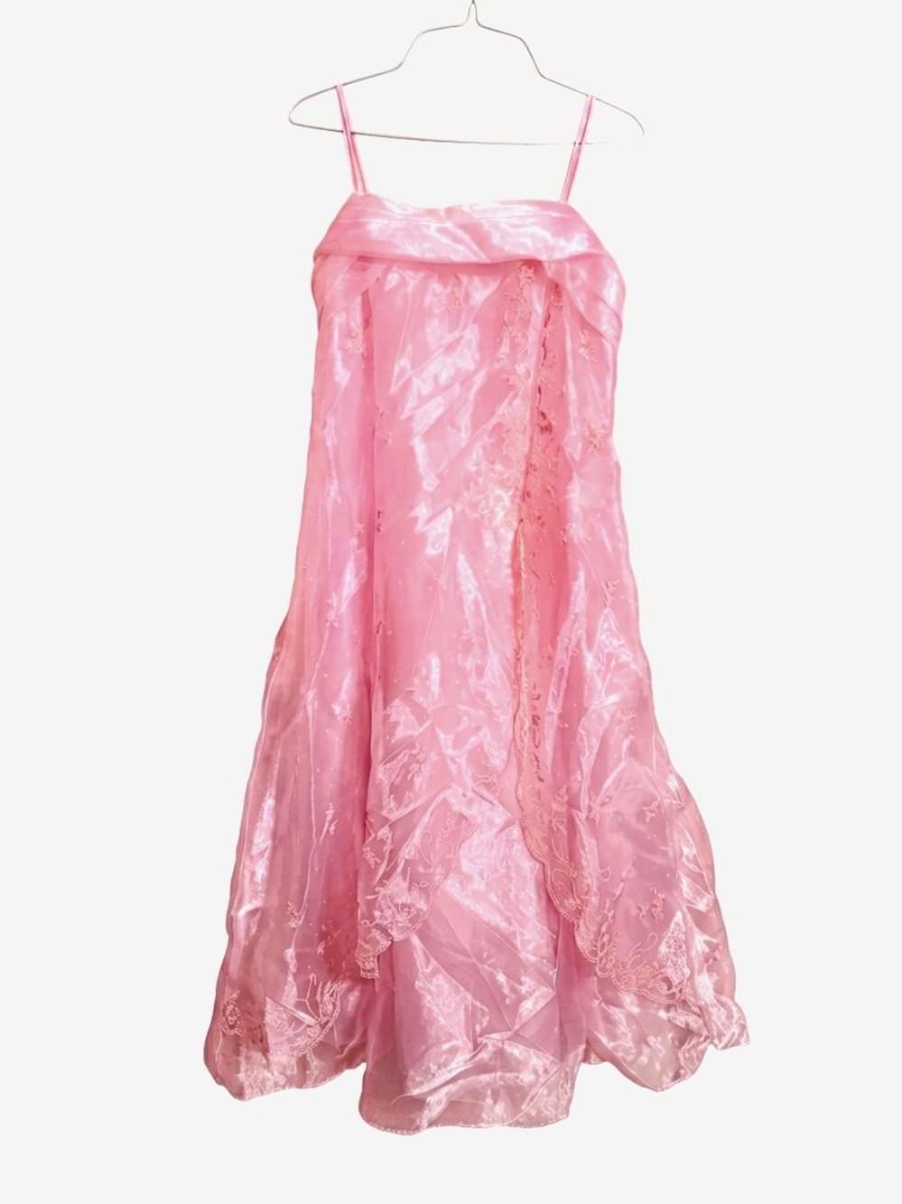 Vintage 90's Victoria USA pink satin dress with lace floral design and trim